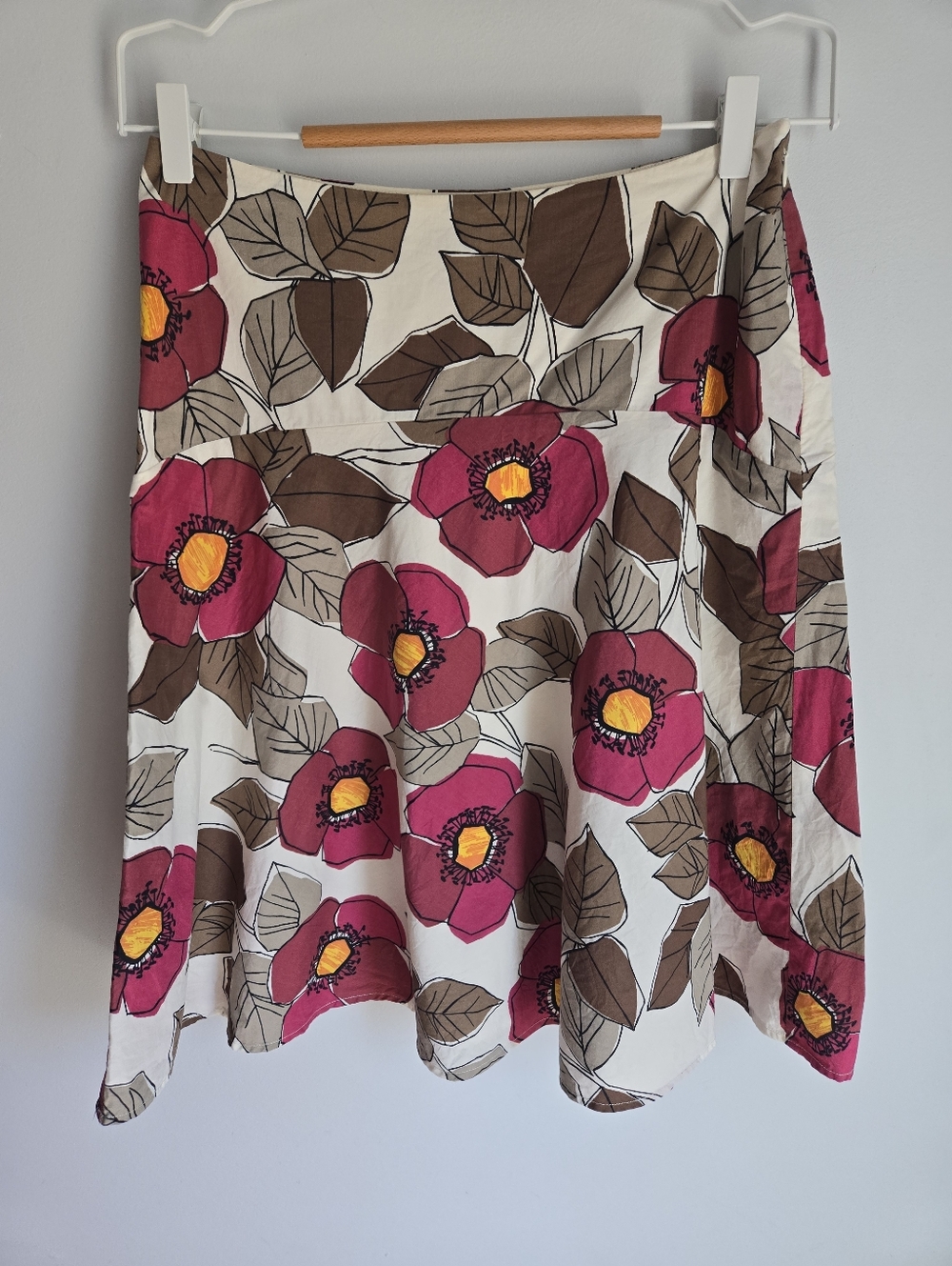 BODEN Floral A-Line 💯 Cotton Skirt in Pink and Khaki